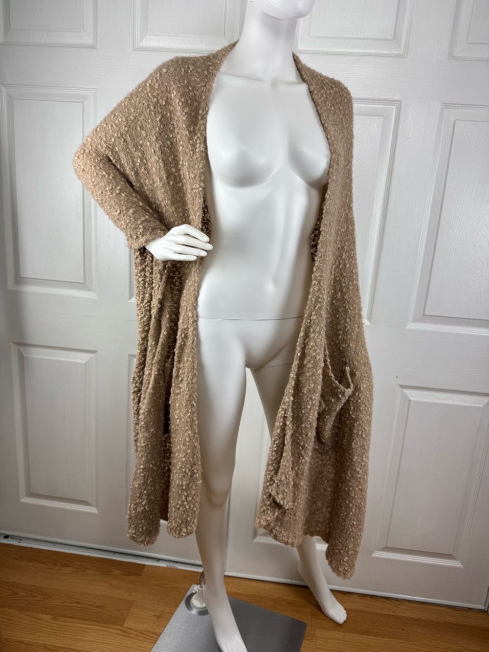 Demdaco Tan Bouclé Open-Front Long Cardigan